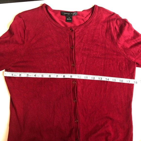 August Silk Knit Red Cardigan Sweater Medium - Picture 6 of 11
